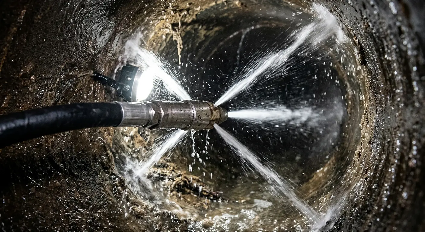 High-pressure hydro jetting nozzle cleaning sewer pipe for Storm Drain Cleaning in Sharon Hill